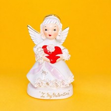 ❤️ HAPPY VALENTINES DAY Cute February Angel Girl Figurine Vintage Kitsch Napco picture