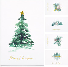 Beautiful Christmas Cards Set of 20 with Watercolor Designs & Envelopes picture