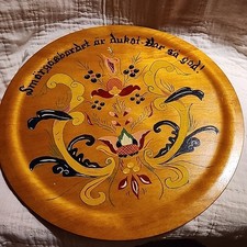 Vintage Scandinavian Folk Art Wooden Plate Hand Painted Swedish Wall Decor Dukat picture
