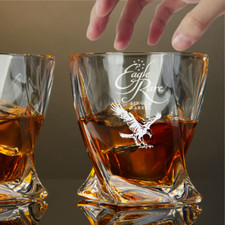 Custom Engraved Eagle Rare Single Barrel Whiskey Glass 10 oz Twisted Rocks Glass picture