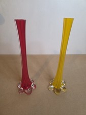 Vintage Drcorative Glass Vase for Flowers 2 Pair Bud Stands Decor Yellow/ Red picture