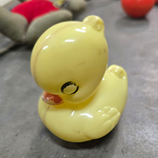 Vintage Yellow Plastic Duck Bird Figurine with Red Bow picture