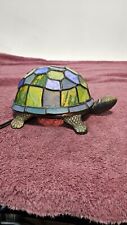 Stained Glass Mosaic Turtle Lamp Leaded Frame Green & Blue Tiffany Style Vintage picture