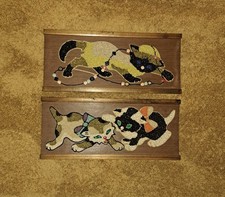 Vtg MCM Gravel Pebble Art Pair Kittens Cats 7.5