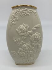 White Embossed Lennox Vase w/Gold rim Beautiful Christmas Decor 8