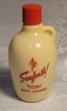 vintage 1950s SEAFORTH Spiced Men Cologne bottle ACL LABEL antique milk glass picture
