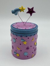 VTG 2008 Claire's Shoot For The Stars Small Round Trinket Box Blue Pink Moon #8 picture
