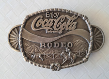 Vtg 1980 Coca Cola Rodeo Pewter Belt Buckle Markatron Inc Western Cowboy Promo picture