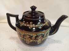 Vintage Price Bros. Teapot Brown, Gold, Turquoise Floral Design England picture
