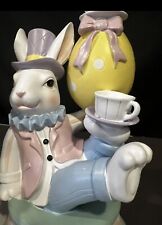 Easter Bunny Juggling Balancing Teacups NEW Pastel Rabbit Bunny Egg Teacup picture