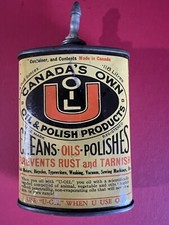 1920-50's-(4oz)VERY RARE VINTAGE CANADA'S OWN U OIL TIN CAN HANDY OILER LEAD TOP picture