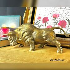 Vintage Brass Bull Statue / Charging Bull Statue Solid Heavy Office Decor MCM picture