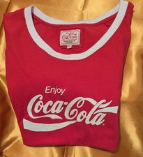 Red Jacket Coca-Cola VNeck Mid Sleeve Strip Tshirt XL picture