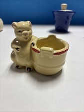 Vintage Yellow Pig Pottery Planter Piggy and Barrel No Chips Good Paint picture