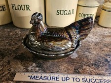 1970’s X Large Embossed Fenton Amethyst Carnival Glass Hen On Nest 9