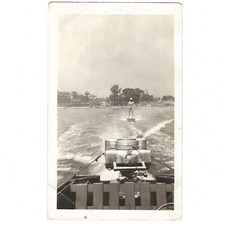 Vintage Snapshot Photo Girl Wakeboarding Waterskiing Lake Boat C1939 Woman Lady picture