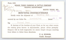 1964 Bonne Terre Farming & Cattle Co Routing Slip Bonne Terre MO Postal Card picture