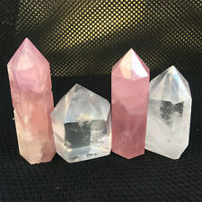 Natural clear pink quartz obelisk crystal wand point healing 4pc picture