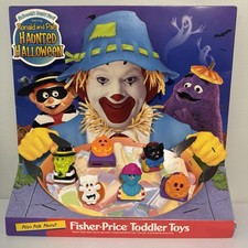 Vtg 1998 McDonalds Halloween Happy Meal Toy Display W/ 6 Fisher Price Toys READ picture