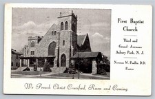 1946 Asbury Park NJ First Baptist Church Postcard Ocean Grove PM picture