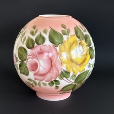 Vintage 9” Hand Painted Pink Tint Glass Round Ball Globe Hurricane Lamp Shade picture