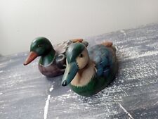 2 Vintage Porcelain Mallard Duck Figurines Decor Glass Eyes picture