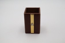 Cross Brown Leather Pen Pencil Holder Desk Cup Gold Tone Horse Head Vintage picture