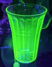 Vintage Green Uranium Glass Art Deco Ribbed Embossed 1930 picture