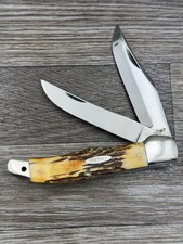 Ka-bar USA 1950-60s era genuine Stag Carbon Steel folding hunter knife Excellent picture