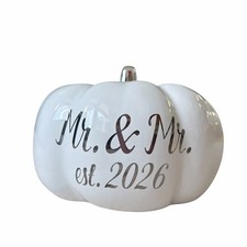 Martha Stewart MR. & MR. EST 2026 Ceramic Pumpkin White Silver Stem Small NEW picture