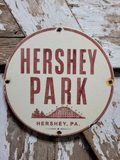 VINTAGE HERSHEY PARK PORCELAIN SIGN RARE OLD PENNSYLVANIA AMUSEMENT FAIR FOOD picture