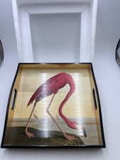 NEW Caspari Chatsworth Audubon Flamingo Lacquer Square Tray 14x14 13120LQSQR NOB picture