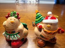 Vintage 1981 Enesco Human Beans Christmas Mom & Dad Figurines Super Cute Rare picture