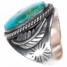 sz11.5 vintage Navajo sterling silver men's ring with nice turquoise picture