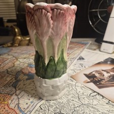 Vintage Enesco Pink Tulip Ceramic Vase 7