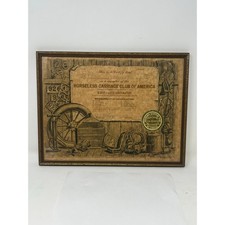 Vintage 1963 Framed Horseless Carriage Club of America Membership Certificate picture