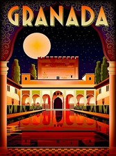 Granada Alhambra Palace at Night Spain Retro Wall Decor Travel  Art Poster Print picture