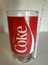 Vintage COCA COLA ENJOY COKE Large 32 Oz Pedestal Glass Tumbler Red White Clear picture