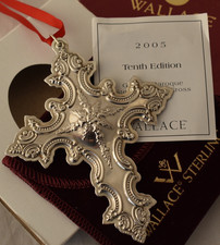 2005 WALLACE Sterling CROSS Christmas ORNAMENT New Old Stock Box GRAND BAROQUE picture