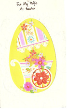 Vintage Easter Card FOR MY WIFE AT Embossed Egg Shape Window Die cut floral picture