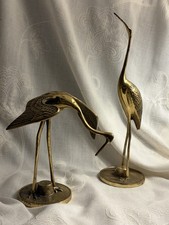 Vintage Pair Brass Crane Heron Egret Bird Figurines Statues MCM Coastal Decor picture