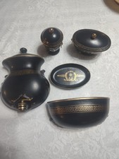7 Pc Vintage Ardalt Japan Black Gold Lavabo Wall Urn Planter Table Lighter Set picture