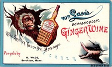 Antique Von Laer's  Quack Remedy Ginger Wine, Monkey, Cat, Temperance Trade Card picture