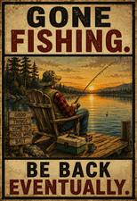 Gone Fishing Be Back Eventually Poster 13x19 Vintage Fishing Wall Art picture
