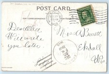 New Year Boy Blowing Horn Winter Wall Signed Ekdall WI DPO (1890-1917) Postcard picture