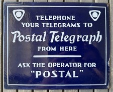 Antique 1930s Postal Telegraph DSP Porcelain Flange Sign 8.5x10.5 Original picture