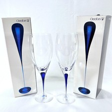Orrefors Intermezzo Blue Set of 2 Hand Blown Crystal Water Goblet Glasses 9 1/4