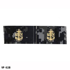 PAIR USN NWU BDG Blue Digital Collar Patches Chief Petty Officer CPO E-7 USA picture