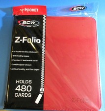 ZIPPER PORTFOLIO, RED GAMING Z-FOLIO 12-POCKET LX ALBUM, HOLDS 480 CARDS picture