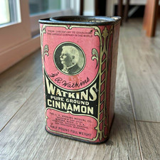 Vintage J.R. Watkins Pure Ground Cinnamon 8 oz Pink Spice Tin w/ Lid Empty picture